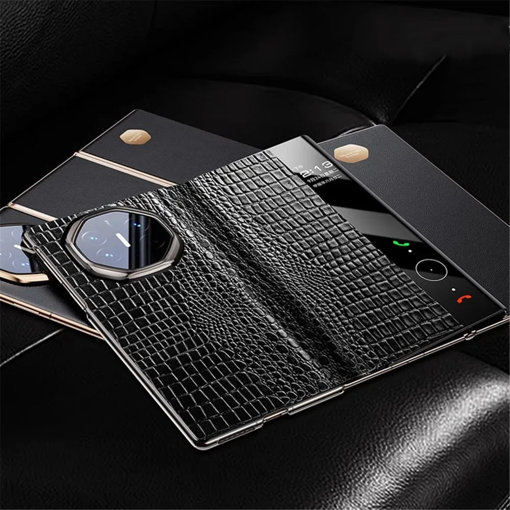 Premium Natural Cowhide Leather Magnetic Flip Case for Huawei Mate XT Smart Window View Cover 8