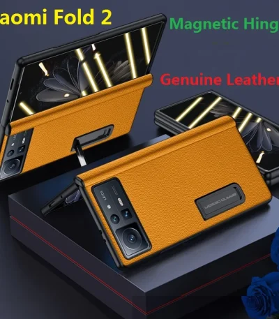 Genuine Leather For Xiaomi Mix Fold 2 Case Magnetic Bracket Hinge Protective Film Screen Cover 1