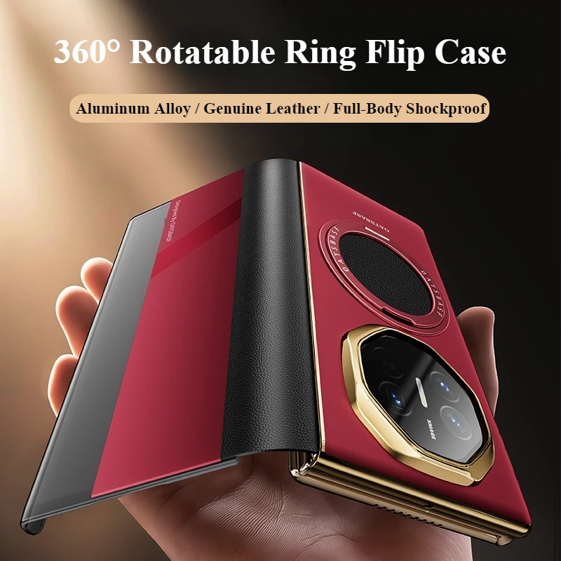 Oatsbasf Magnetic Leather & Metal for Huawei Mate XT Ultimate Phone Case with 360° Rotatable Ring Stand Shockproof Full Cover 2