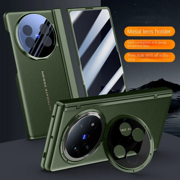 Leather With Privacy Screen Tempered Glass Protector Case For VIVO X Fold 5 x Fold5 Spring Hinged Camera Holder Cover 10