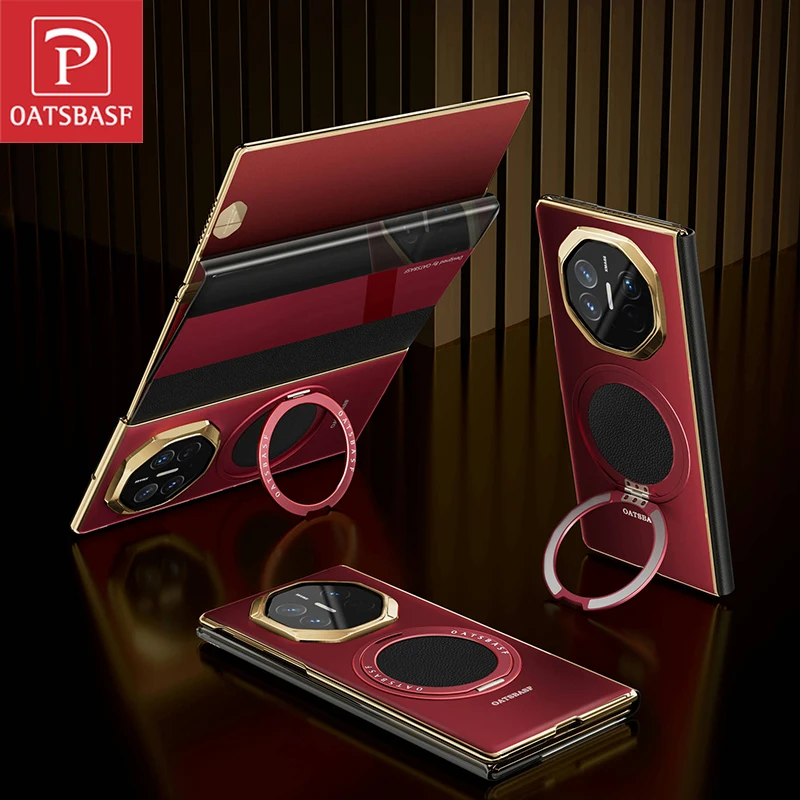 Oatsbasf Magnetic Leather & Metal for Huawei Mate XT Ultimate Phone Case with 360° Rotatable Ring Stand Shockproof Full Cover 1