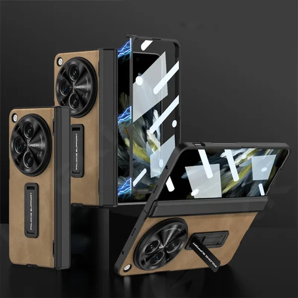 Magnetic Hinge PU Leather Case For Oneplus Open With Front Glass 360 All-included Protective Stand Cover For Oneplus Open Case 9