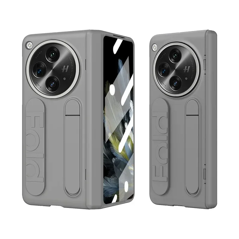 Luxury For Oneplus Open Case Skin-Friendly Frosted Wristband Holder Folding Hinge With Tempered Film Shockproof Hard Back Cover 1