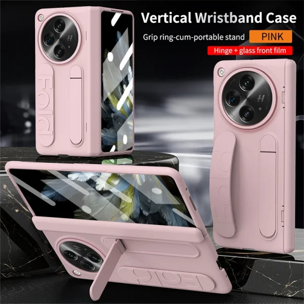 For OPPO Find N3 oneplus open With Hinge Phone Case Wristband Wrist Strap Stand Front Screen Glass 360° Protection Plastic Cover 11
