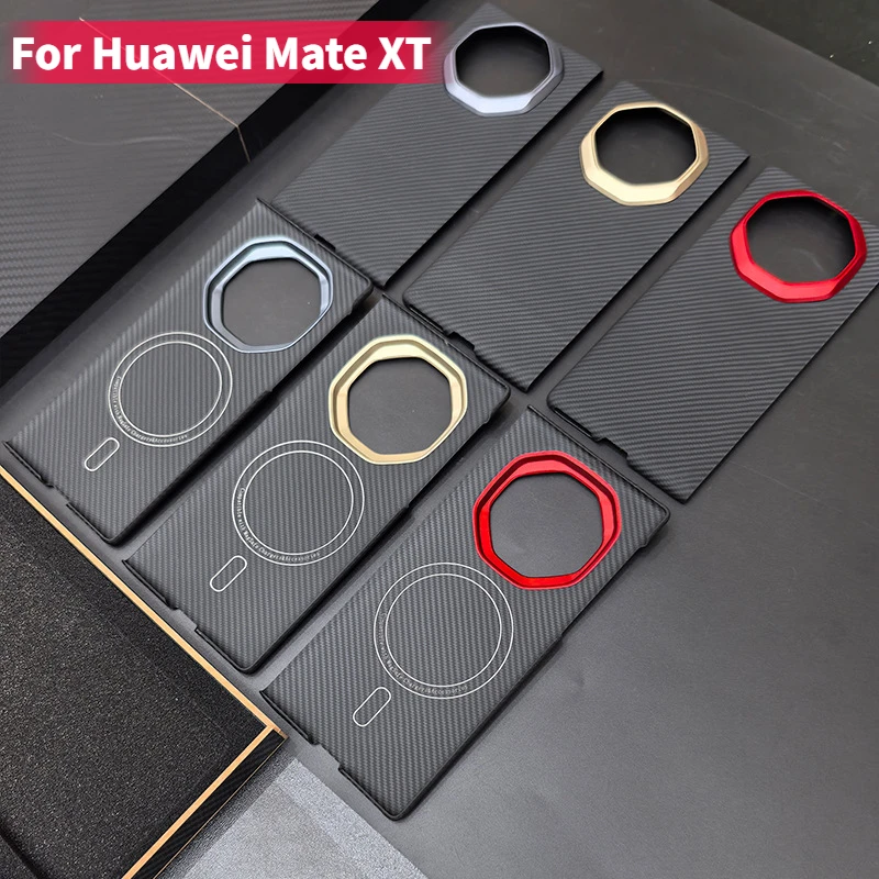 Original Carbon Fiber Phone Case for Huawei Mate XT Luxury Ultra-thin 600D Aramid Fiber Magnetic Metal Lens Guard Phone Cover 1