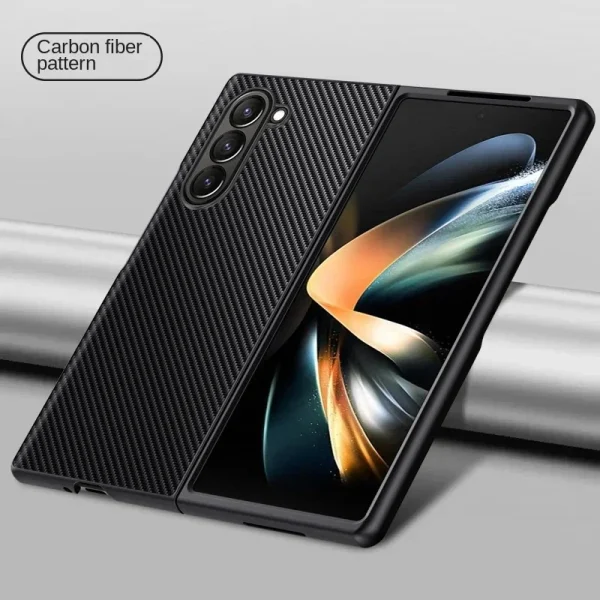 Carbon Fiber PU Leather Phone Case for Samsung Galaxy Z Fold 7 6 5 4 3 Fold6 Fold5 Fold4 Fold3 5G Hard Plastic Shockproof  Cover 1