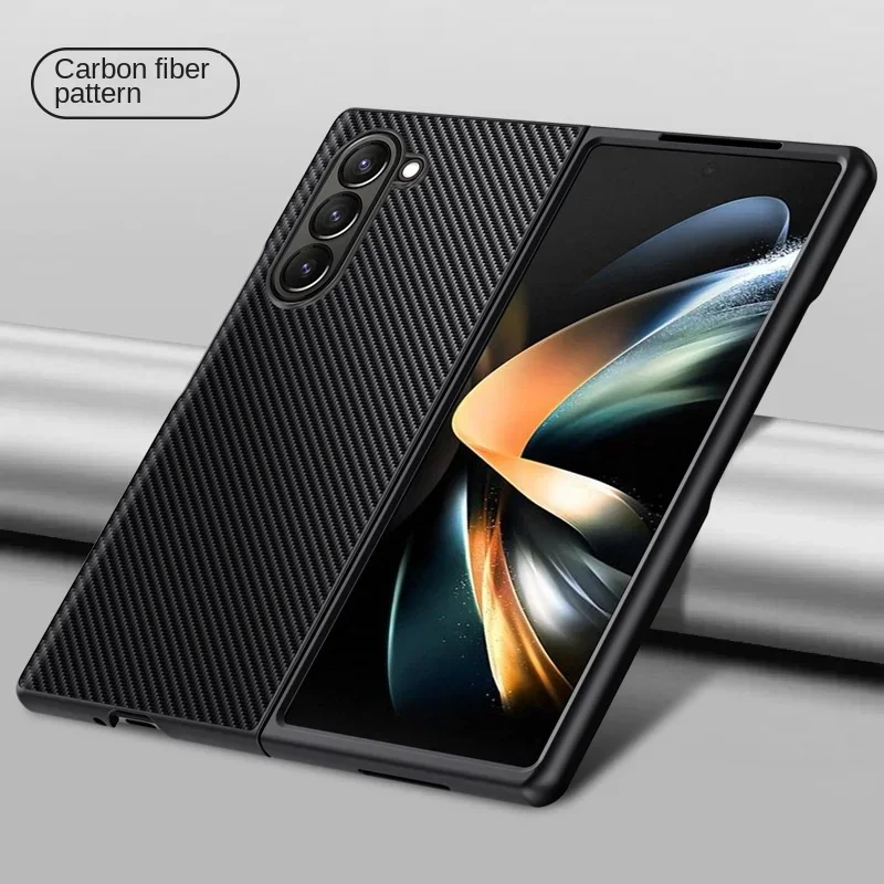Carbon Fiber PU Leather Phone Case for Samsung Galaxy Z Fold 7 6 5 4 3 Fold6 Fold5 Fold4 Fold3 5G Hard Plastic Shockproof  Cover 1