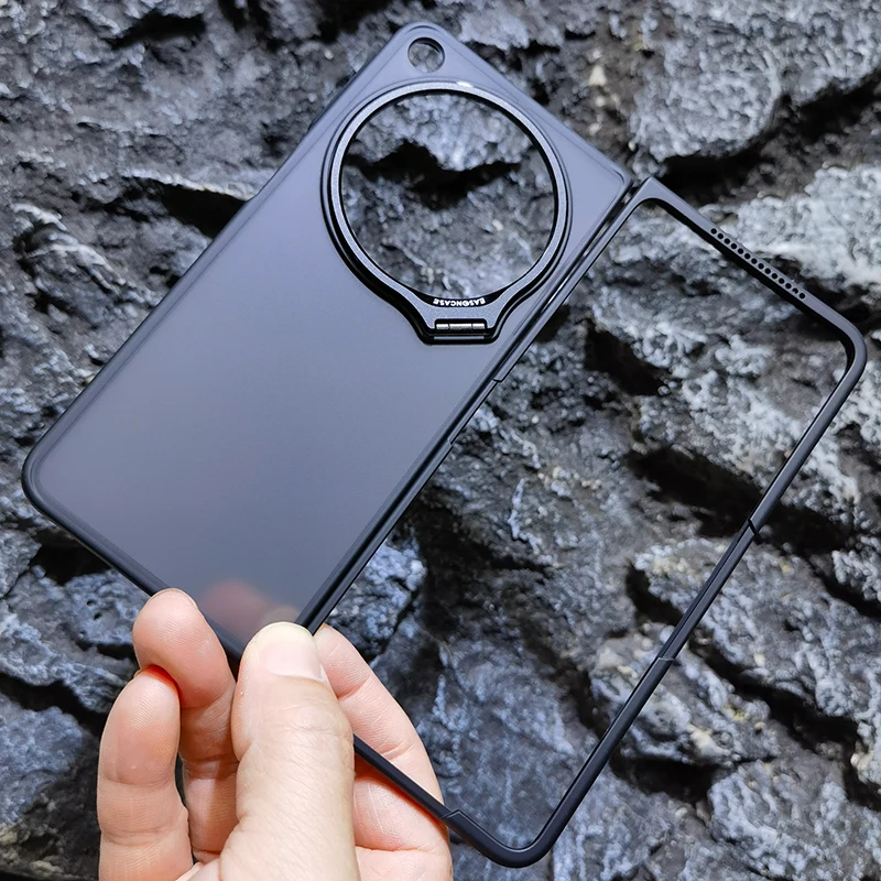 Micro-Frosted Matte Skin Folding Case For OnePlus Open / OPPO Find N3 Camera Foldable Metal Stand Holder Kickstand 17