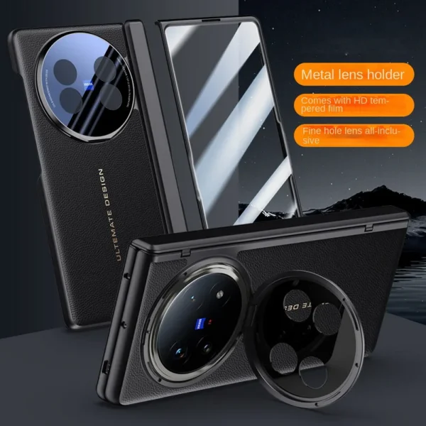 Leather With Privacy Screen Tempered Glass Protector Case For VIVO X Fold 5 x Fold5 Spring Hinged Camera Holder Cover 9