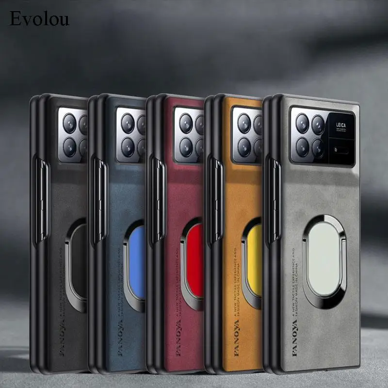 For Xiaomi Mix Fold 3 Sheepskin Leather Magnetic Ring Stand Holder Phone Case For Xiaomi Mix Fold4 2 Matte Lens Protection Cover 4