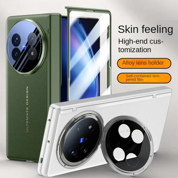 Leather With Privacy Screen Tempered Glass Protector Case For VIVO X Fold 5 x Fold5 Spring Hinged Camera Holder Cover 1