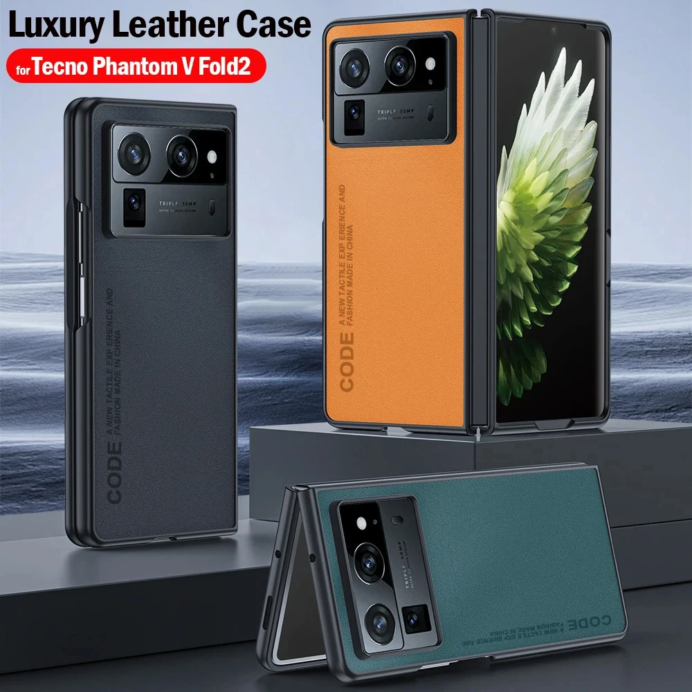 Shockproof Funda For Tecno Phantom V Fold 2 Case Carbon Fiber Texture PU-Leather Phone Cover for Phantom V Fold2 5G Capa 1