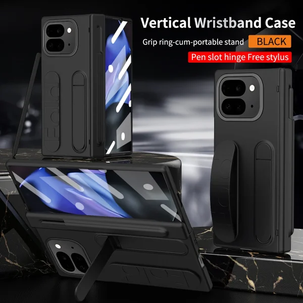 For Google Pixel 9 Pro Fold Swivel 180° Folding Wristband * Stand * Hinge 3-in-1 Full Lens Protection Drop Resistant Phone Case 14